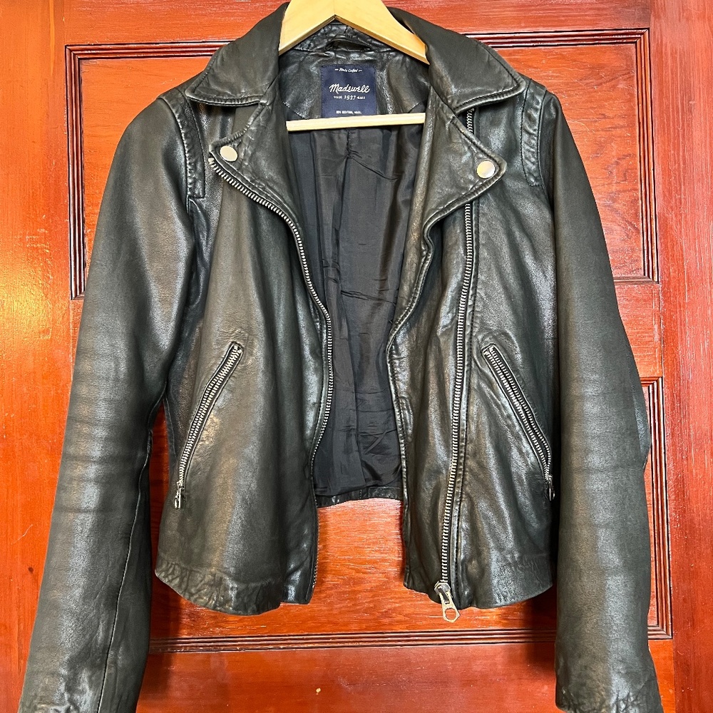 Madewell The Washed Leather Motorcycle Jacket Black S moto women’s